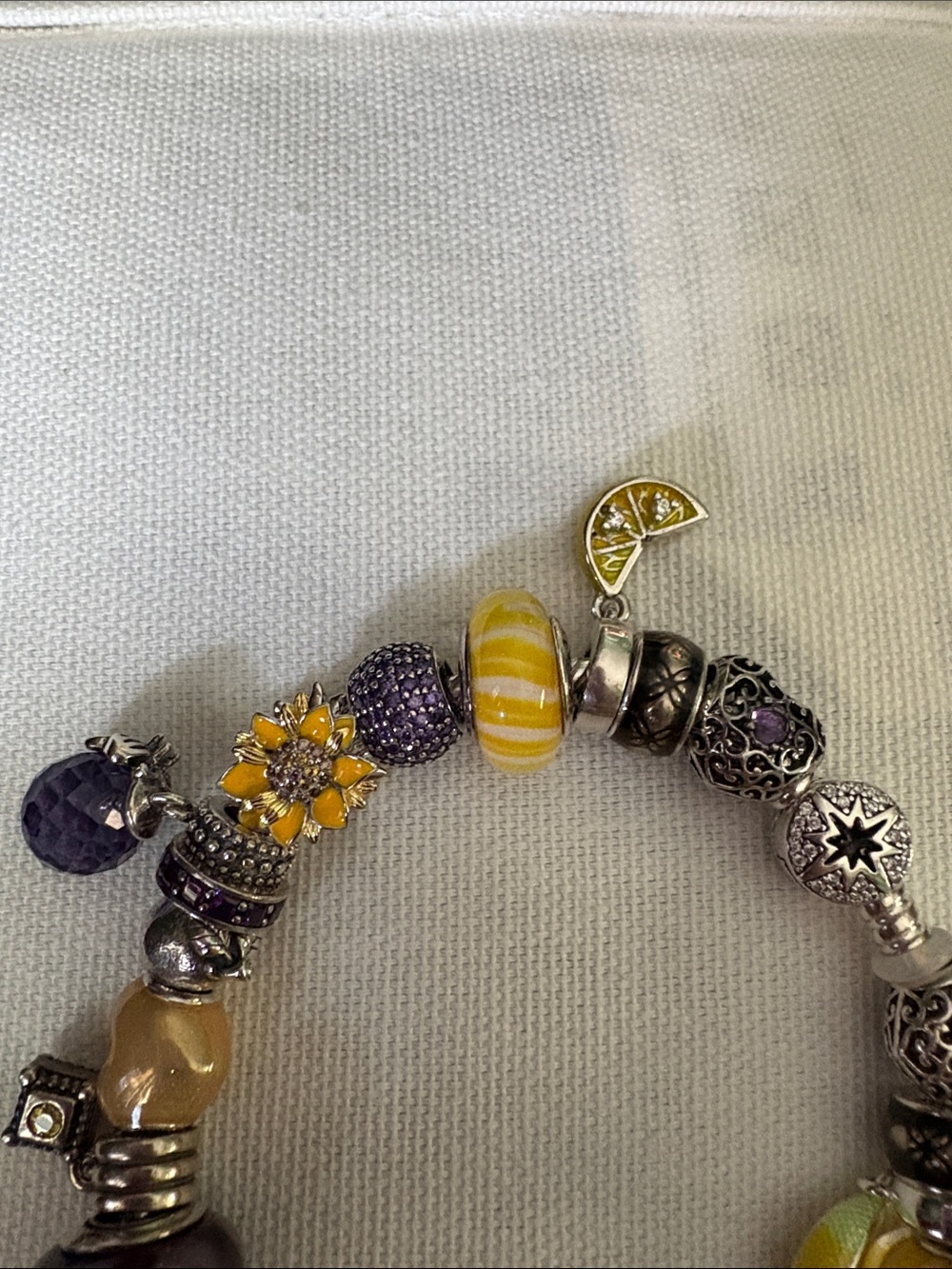 Pandora bracelet lemon/yellow/purple charms - Picture 2 of 5